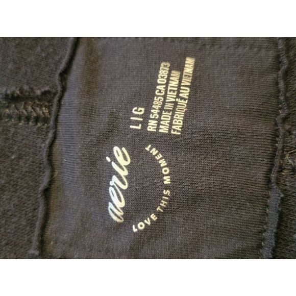 Aerie Wonder Sweetshirt Women's Large Black Grey Thermal Waffle Cozy Oversized - Picture 4 of 5